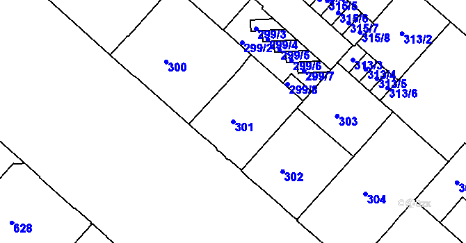 Parcela st. 301 v KÚ Bubeneč, Katastrální mapa