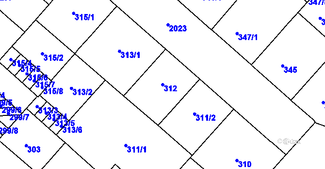 Parcela st. 312 v KÚ Bubeneč, Katastrální mapa