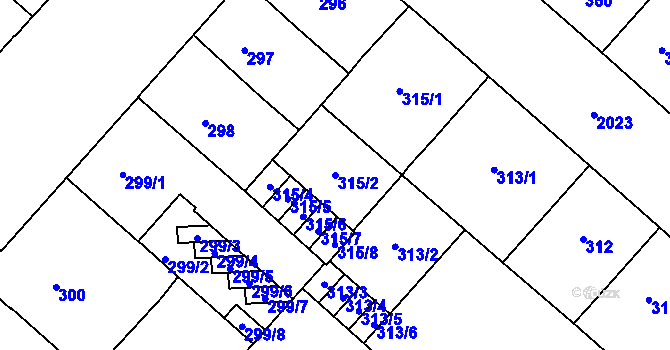 Parcela st. 315/2 v KÚ Bubeneč, Katastrální mapa