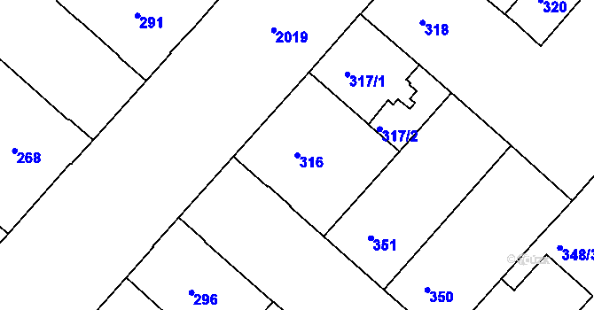 Parcela st. 316 v KÚ Bubeneč, Katastrální mapa