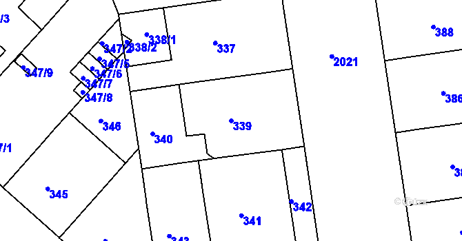 Parcela st. 339 v KÚ Bubeneč, Katastrální mapa