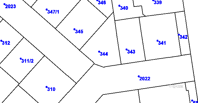 Parcela st. 344 v KÚ Bubeneč, Katastrální mapa