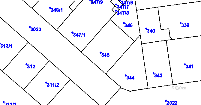 Parcela st. 345 v KÚ Bubeneč, Katastrální mapa
