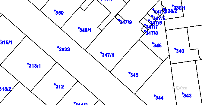 Parcela st. 347/1 v KÚ Bubeneč, Katastrální mapa