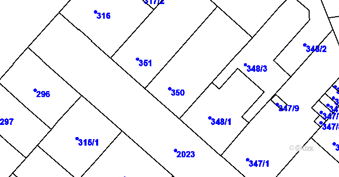 Parcela st. 350 v KÚ Bubeneč, Katastrální mapa