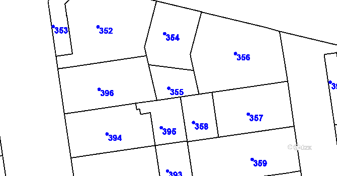 Parcela st. 355 v KÚ Bubeneč, Katastrální mapa