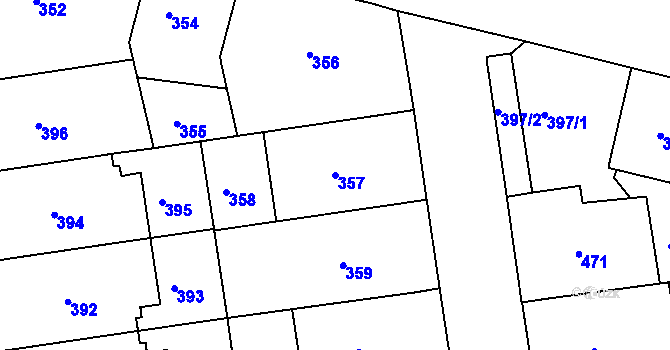 Parcela st. 357 v KÚ Bubeneč, Katastrální mapa