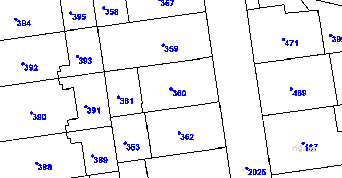 Parcela st. 360 v KÚ Bubeneč, Katastrální mapa