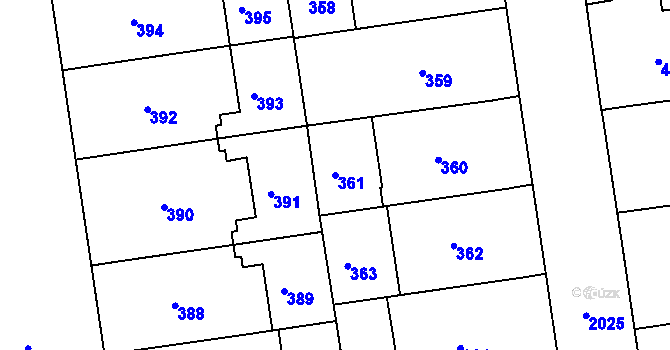 Parcela st. 361 v KÚ Bubeneč, Katastrální mapa