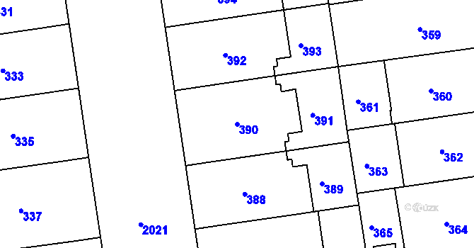 Parcela st. 390 v KÚ Bubeneč, Katastrální mapa