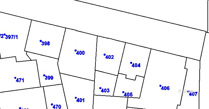 Parcela st. 402 v KÚ Bubeneč, Katastrální mapa