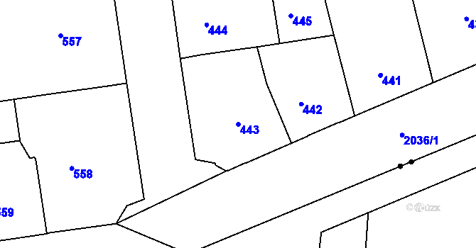 Parcela st. 443 v KÚ Bubeneč, Katastrální mapa