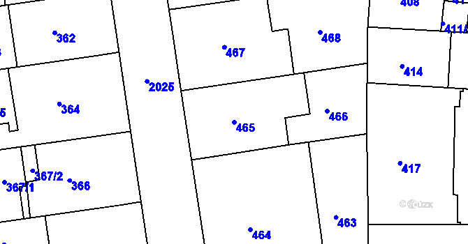 Parcela st. 465 v KÚ Bubeneč, Katastrální mapa
