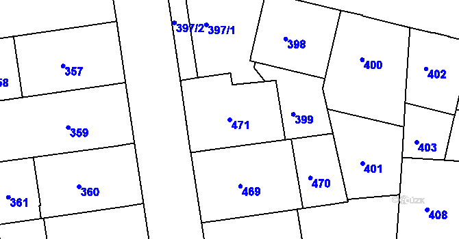 Parcela st. 471 v KÚ Bubeneč, Katastrální mapa