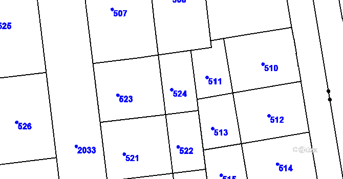 Parcela st. 524 v KÚ Bubeneč, Katastrální mapa
