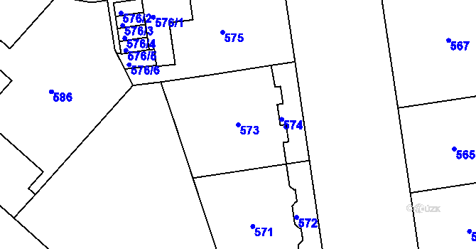 Parcela st. 573 v KÚ Bubeneč, Katastrální mapa
