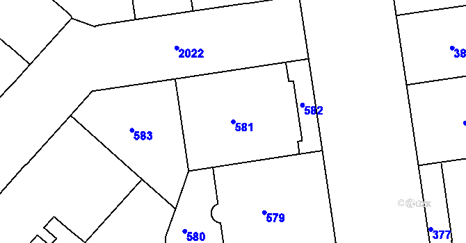 Parcela st. 581 v KÚ Bubeneč, Katastrální mapa