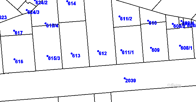 Parcela st. 612 v KÚ Bubeneč, Katastrální mapa