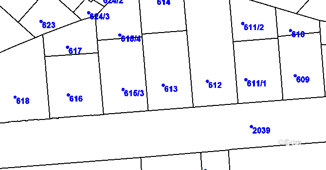Parcela st. 613 v KÚ Bubeneč, Katastrální mapa