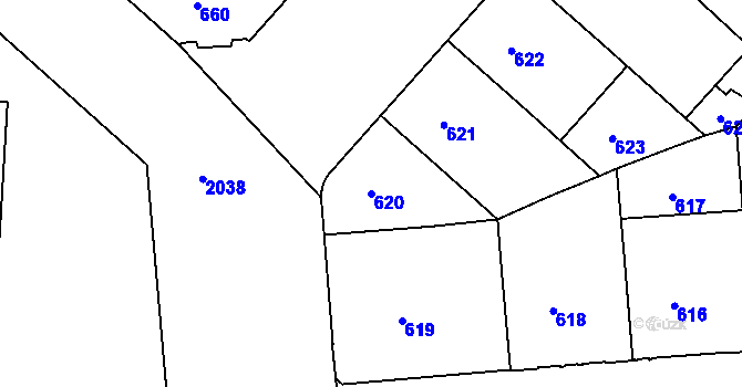 Parcela st. 620 v KÚ Bubeneč, Katastrální mapa