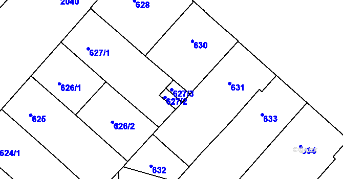 Parcela st. 627/3 v KÚ Bubeneč, Katastrální mapa