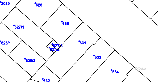 Parcela st. 631 v KÚ Bubeneč, Katastrální mapa