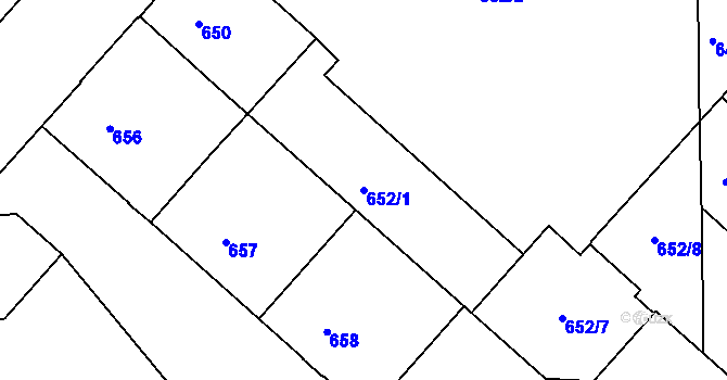 Parcela st. 652/1 v KÚ Bubeneč, Katastrální mapa