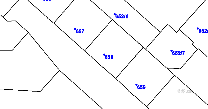 Parcela st. 658 v KÚ Bubeneč, Katastrální mapa