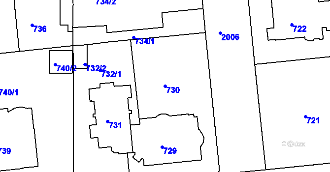 Parcela st. 730 v KÚ Bubeneč, Katastrální mapa