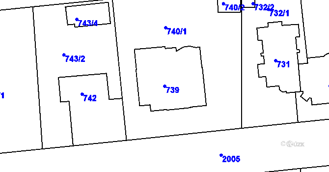 Parcela st. 739 v KÚ Bubeneč, Katastrální mapa