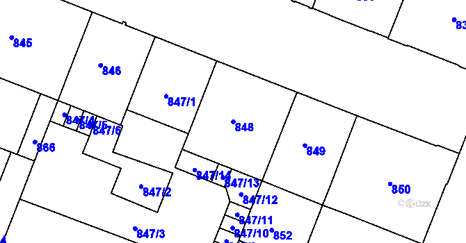 Parcela st. 848 v KÚ Bubeneč, Katastrální mapa