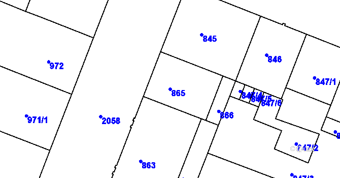 Parcela st. 865 v KÚ Bubeneč, Katastrální mapa