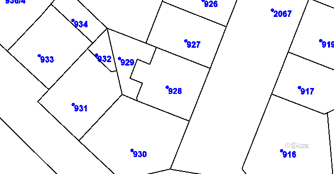 Parcela st. 928 v KÚ Bubeneč, Katastrální mapa