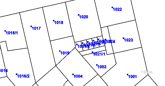 Parcela st. 1021/3 v KÚ Bubeneč, Katastrální mapa