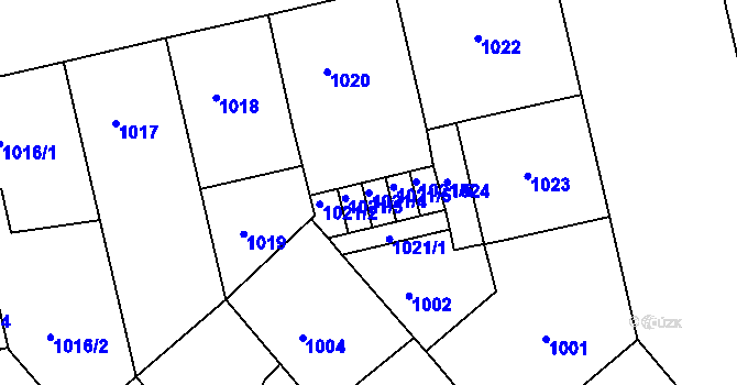 Parcela st. 1021/4 v KÚ Bubeneč, Katastrální mapa