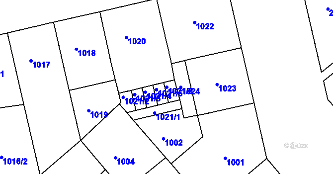 Parcela st. 1021/6 v KÚ Bubeneč, Katastrální mapa