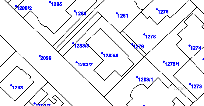 Parcela st. 1283/4 v KÚ Bubeneč, Katastrální mapa