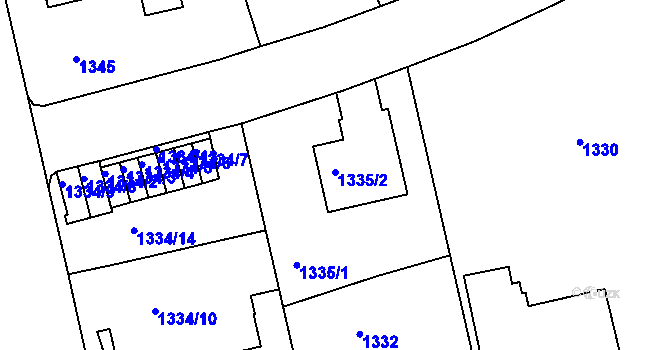 Parcela st. 1335/2 v KÚ Bubeneč, Katastrální mapa