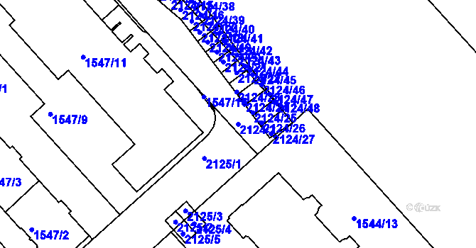 Parcela st. 2124/2 v KÚ Bubeneč, Katastrální mapa