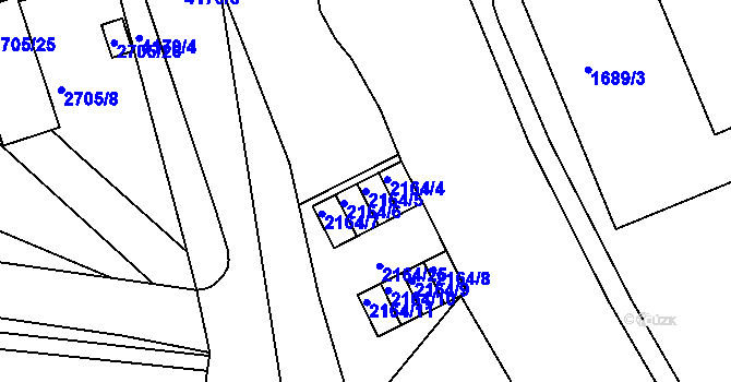 Parcela st. 2164/5 v KÚ Bubeneč, Katastrální mapa