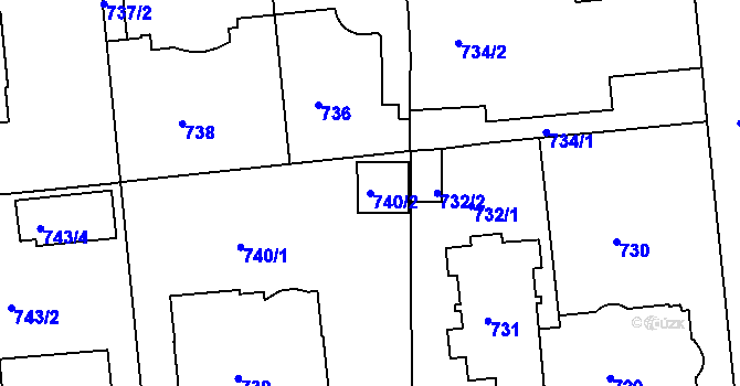 Parcela st. 740/2 v KÚ Bubeneč, Katastrální mapa