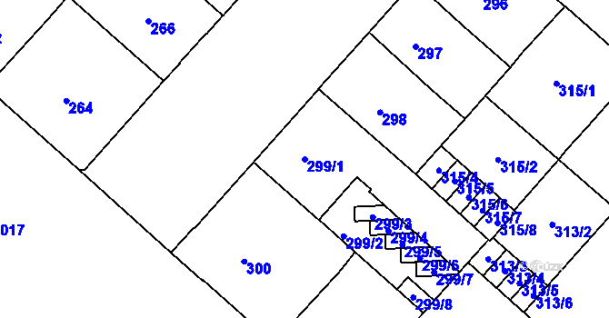 Parcela st. 299/1 v KÚ Bubeneč, Katastrální mapa