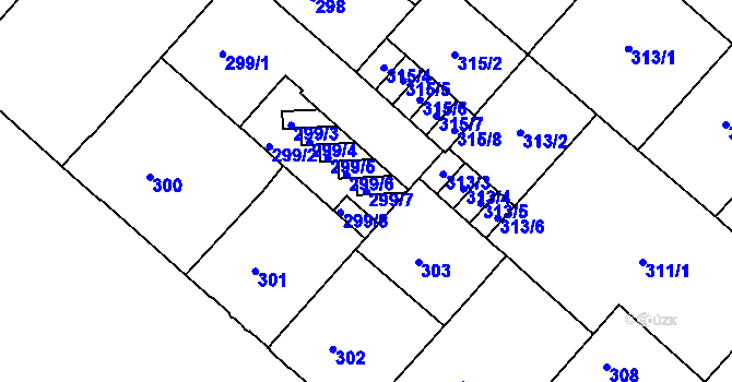 Parcela st. 299/7 v KÚ Bubeneč, Katastrální mapa