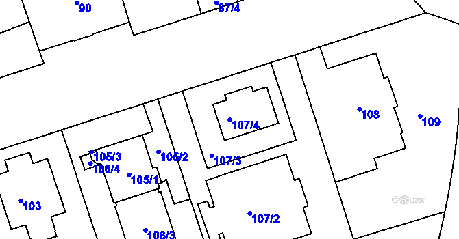 Parcela st. 107/4 v KÚ Bubeneč, Katastrální mapa