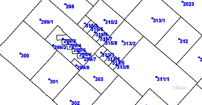 Parcela st. 313/3 v KÚ Bubeneč, Katastrální mapa