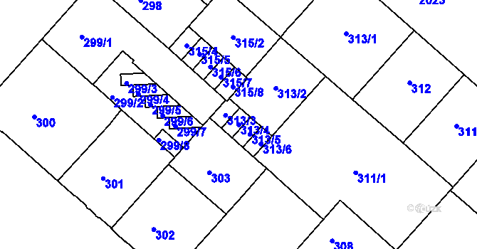 Parcela st. 313/4 v KÚ Bubeneč, Katastrální mapa
