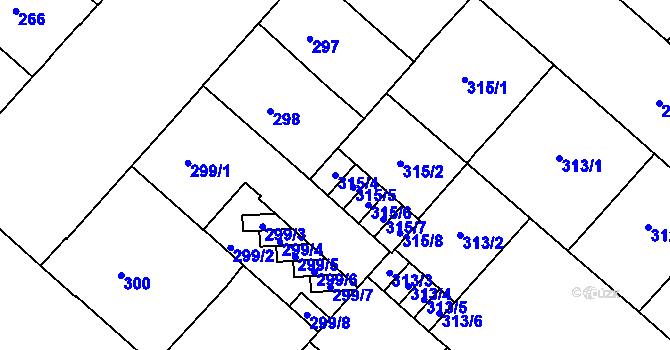 Parcela st. 315/4 v KÚ Bubeneč, Katastrální mapa
