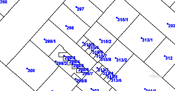 Parcela st. 315/5 v KÚ Bubeneč, Katastrální mapa