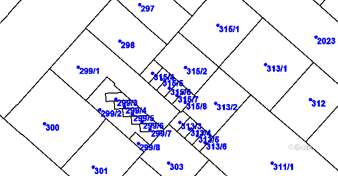 Parcela st. 315/6 v KÚ Bubeneč, Katastrální mapa