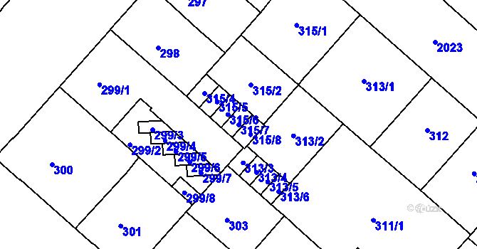 Parcela st. 315/7 v KÚ Bubeneč, Katastrální mapa